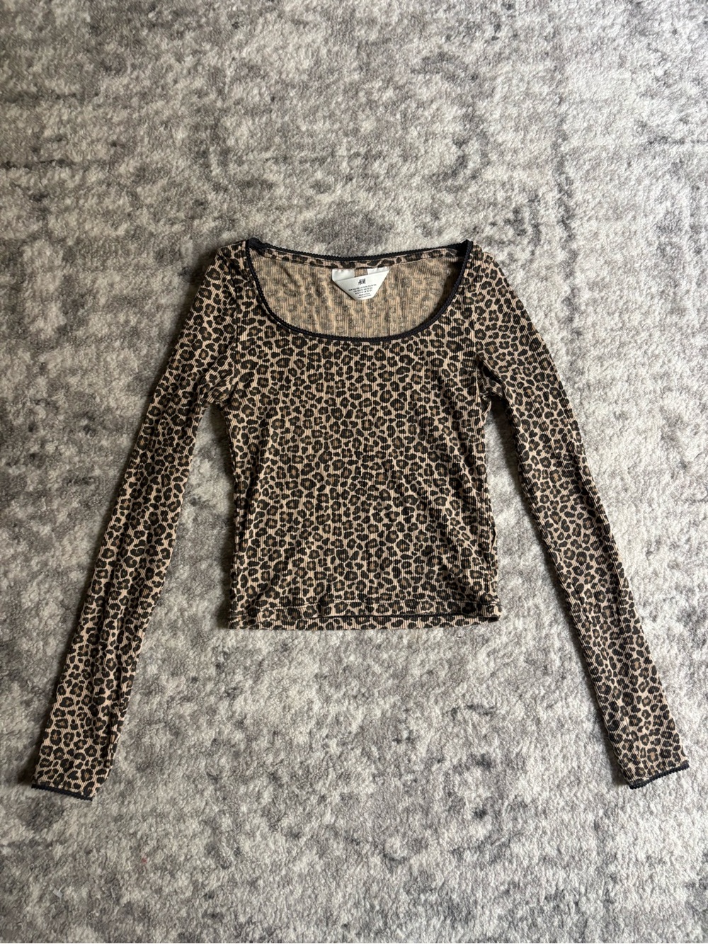 H&M Leopard Print Long Sleeve Tee in Brown and Black